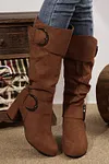 Women's Suede Double Buckled Side Zipped Mid-calf Boots