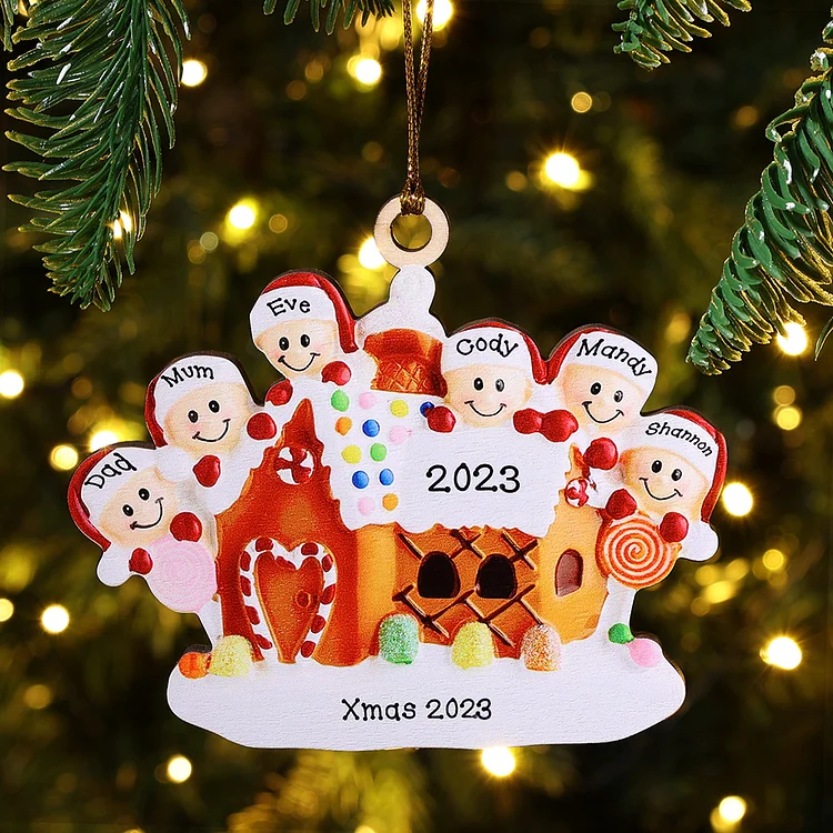 6 Names-Cookie House Christmas Ornament Custom 6 Names Hanging Ornament Gifts For Family
