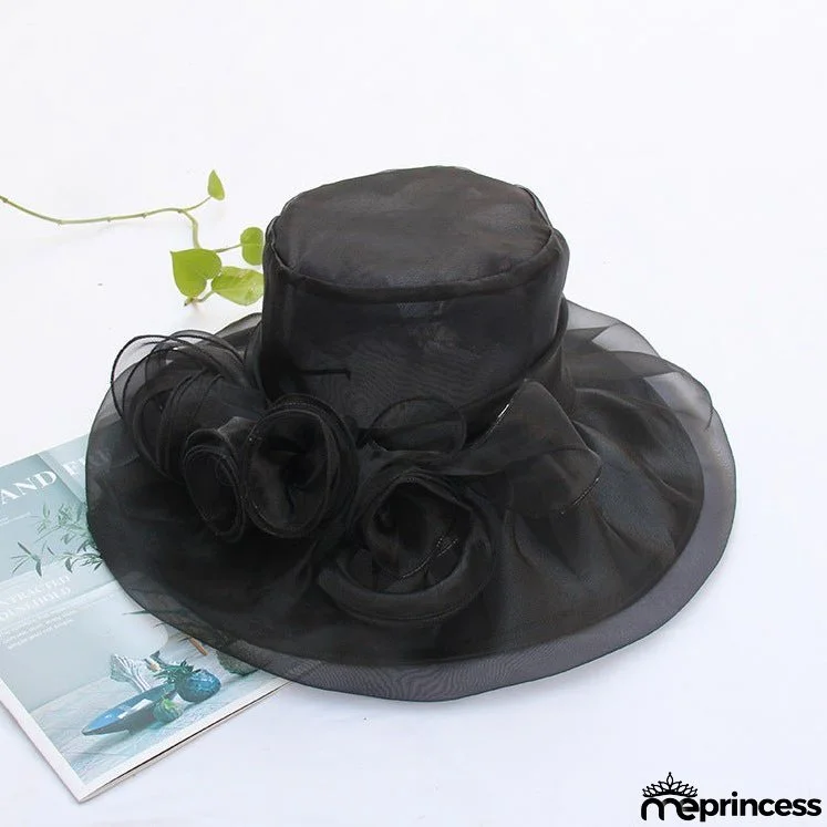 Summer Ougan Gauze Hat Fashion Hat Women's Flower Beach Sun Hat Big Brim Face Shield Sun Hat