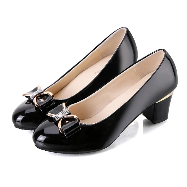 Chunky Heel Women Mid Heel Ladies Leather Shoes Work Shoes Radinnoo.com