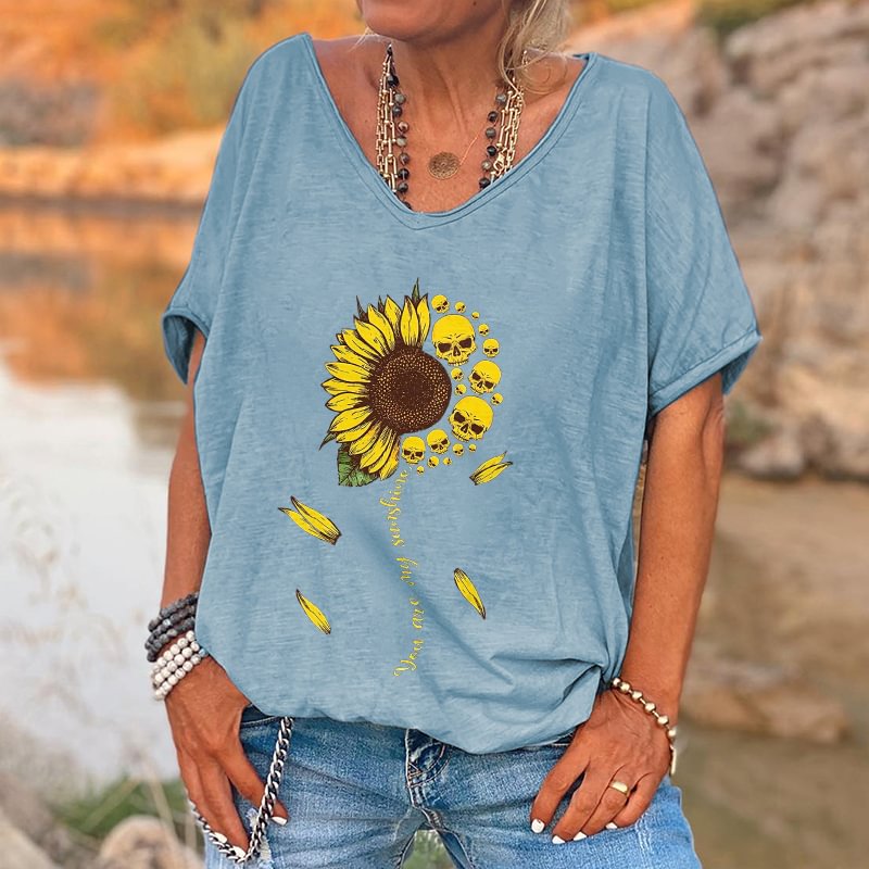 Sunflower Printed Skulls Hippie T-shirt