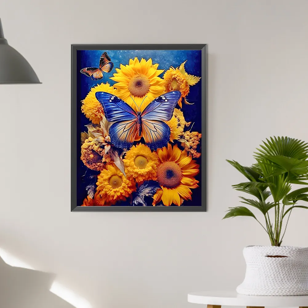 Full Round Diamond Painting 40*50cm - Sunflower Butterfly