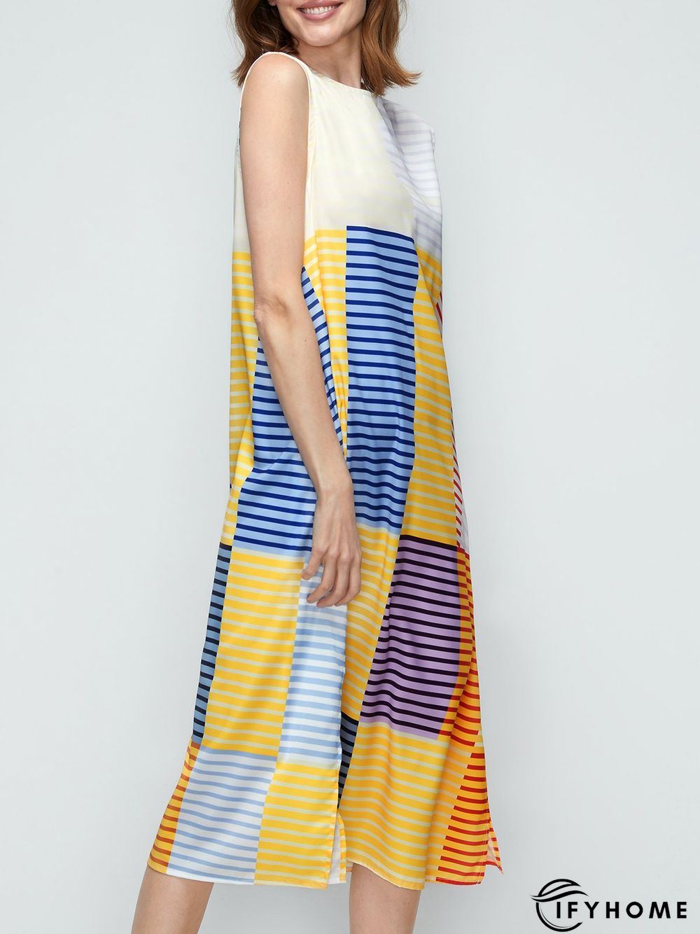 Summer Crew Neck A-line Plain Elegant Sleeveless Woven Daily Dresses | IFYHOME