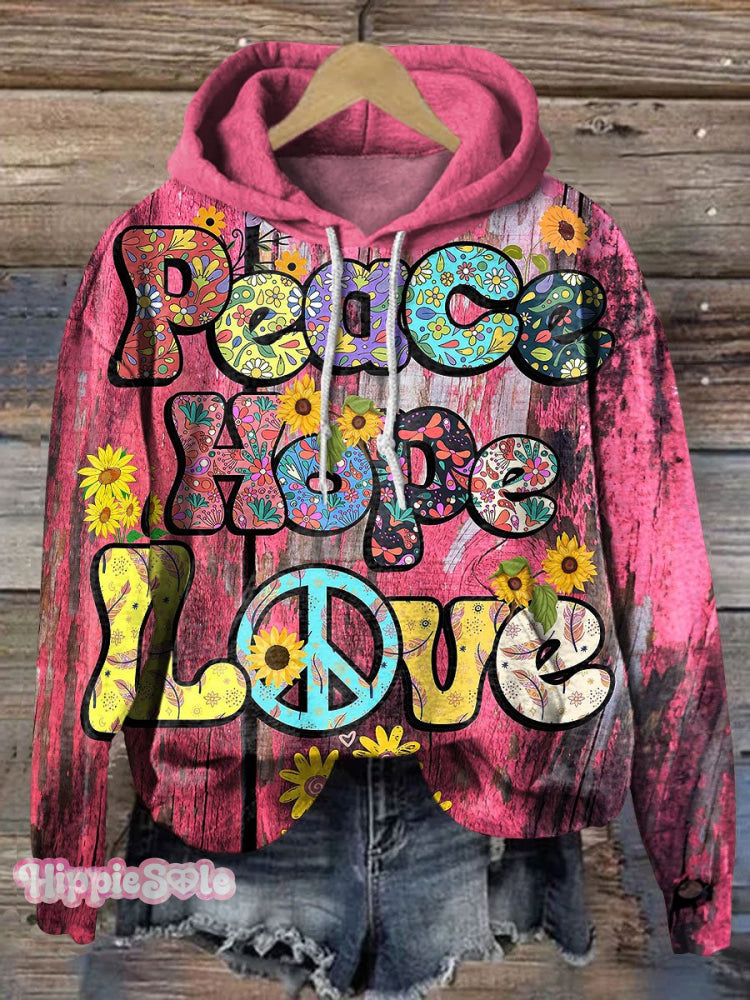 Peace Love Digital Art Casual Hoodie Sweatshirt Multicolor / S