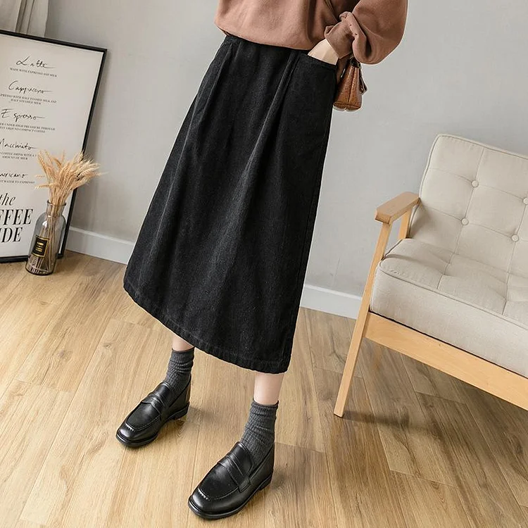 Winter  Retro Corduroy Cotton A-Line Skirt