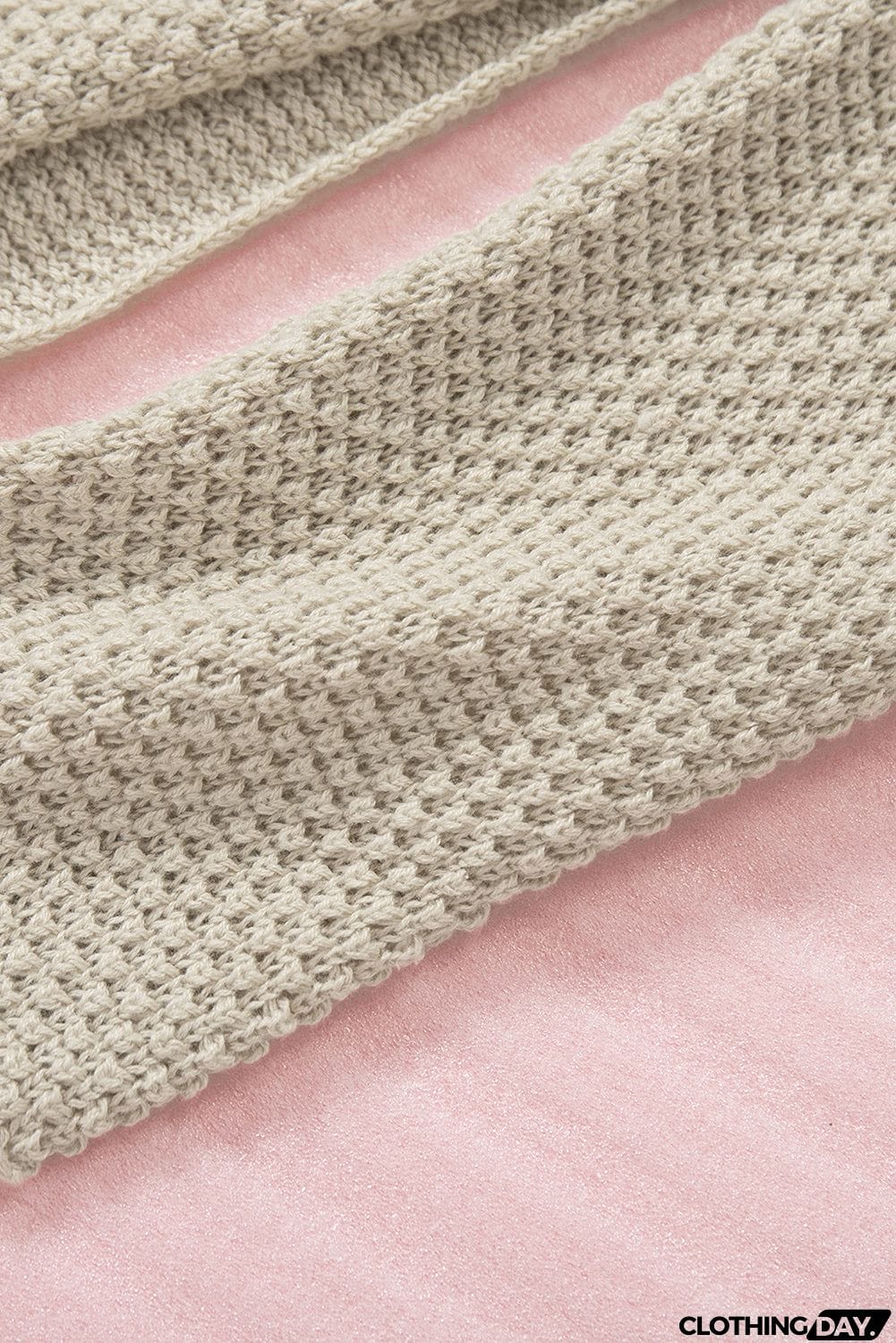 Women's Beige Henley Pullover Drop Shoulder Sweater with Slits