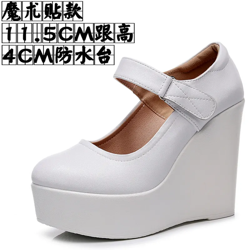 Breakj Breakj High-Slope Single-Shoe Round Cheongsam Shoes Shallow Walking Shoes Waterproof Table Thick-Soled Size 43 Magic Sticker Women's Shoes