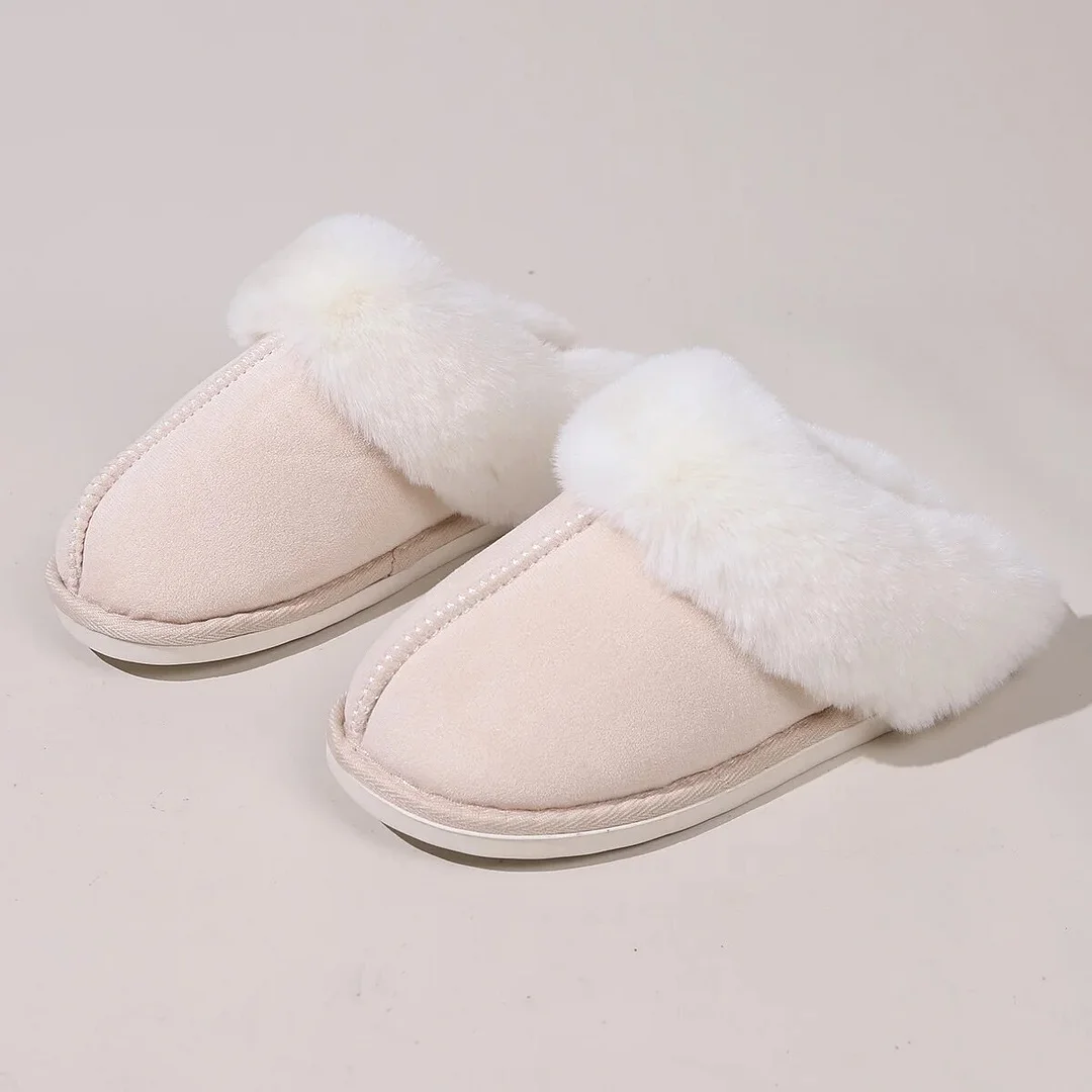 Zhungei Winter Warm Fur Indoor Home Slippers Women Fluffy Comfort Soft Bedroom Slippers for Couples Flat Non Slip House Shoes Woman