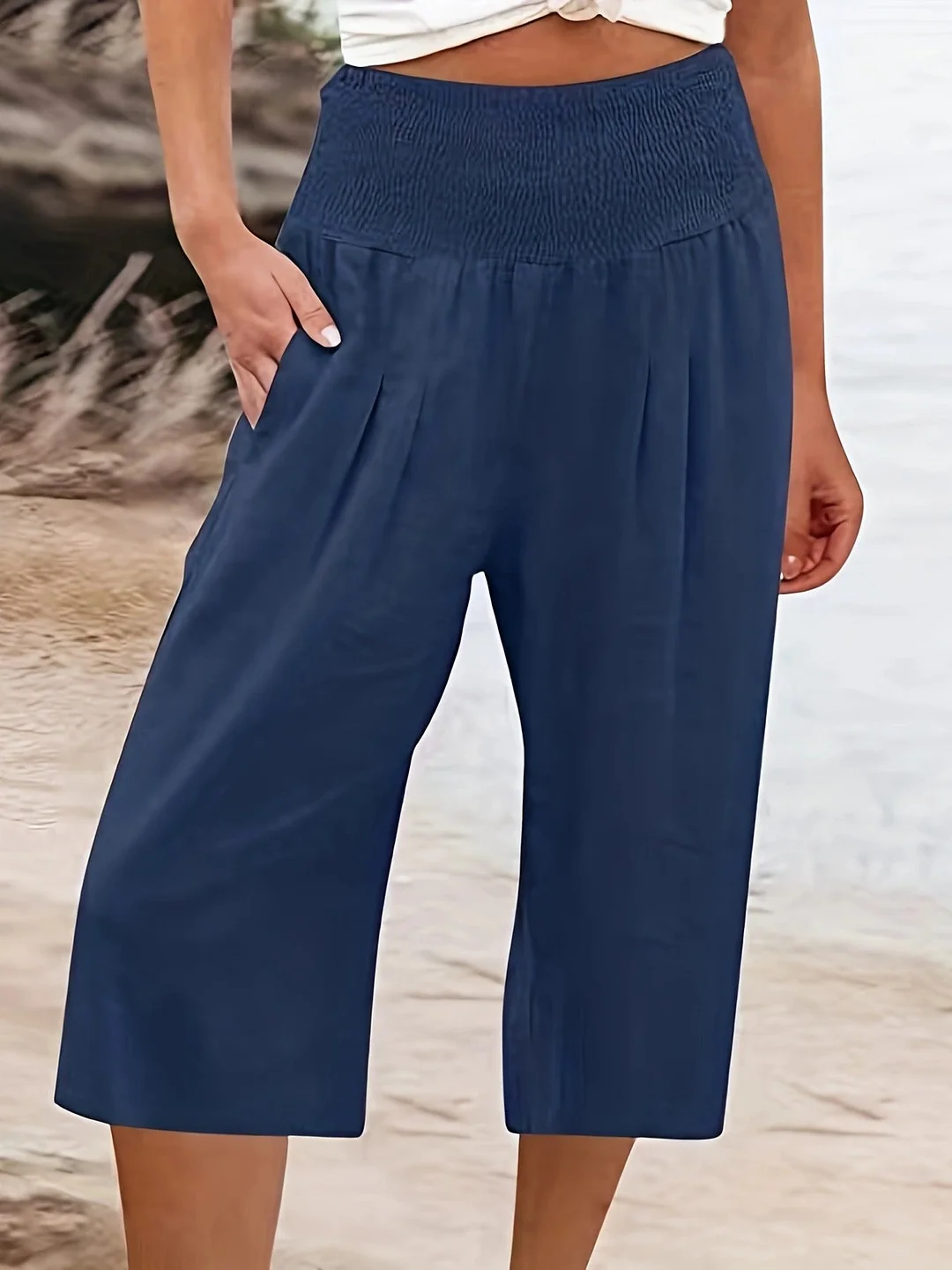 Zingj Capri Department Smocking Thin Pocket Pants