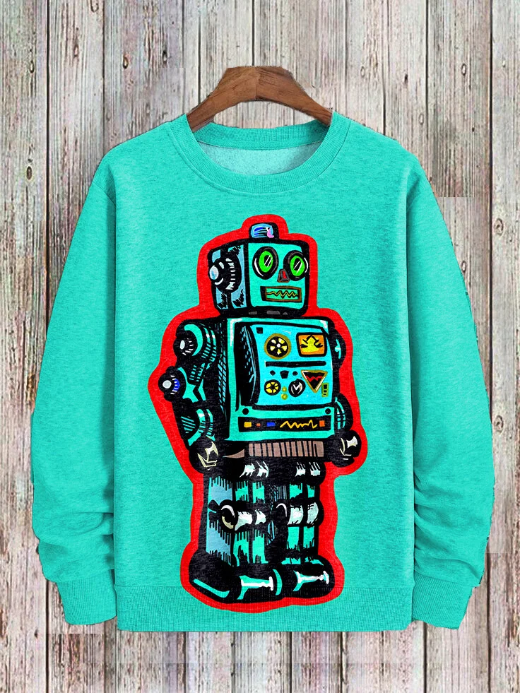 Men's Standing Robot Print Casual Sweatshirt
