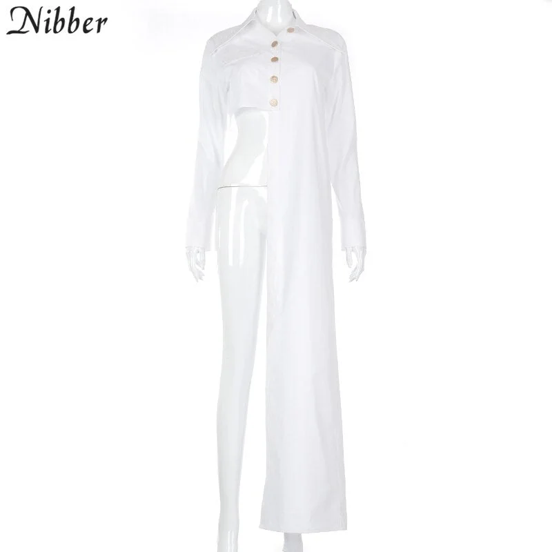 Nibber 2021 Spring New Women's Asymmetric Buttons Long Sleeve Shirt High Street Fashion Solid Color Left Side Super Long Shirt
