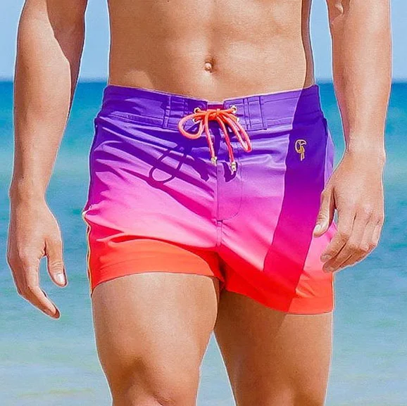 Gradient Faded Crimson Mens Shorts Leisure Swim Trunks America