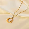 White Shell Moon Star Round Pendant 18K Golden Necklace