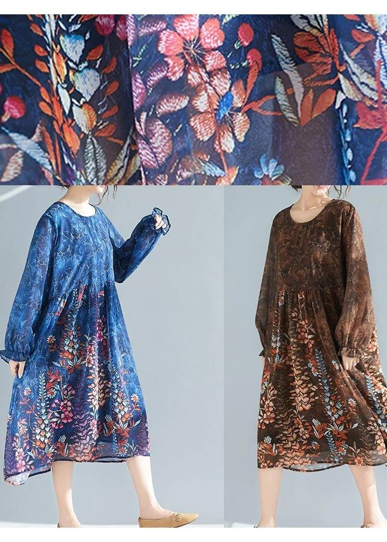 Vivid O Neck Cinched Summer Tunic Catwalk Chocolate Print Plus Size Dresses