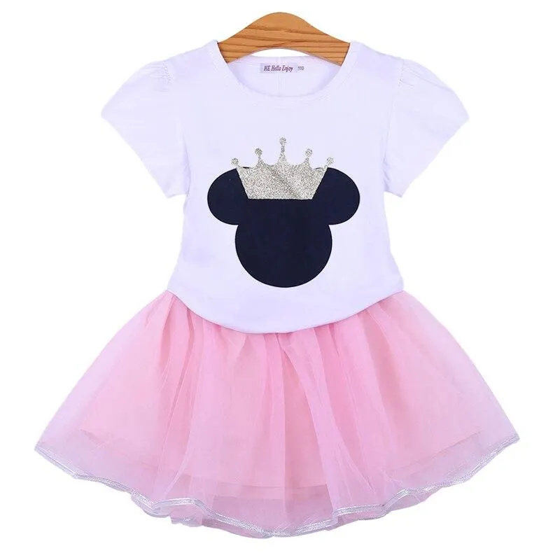 2020 Summer Children Clothing Cartoon Minnie Cotton T-shirt+ Skirts 2pcs Girls Clothing Sets Kids Summer Suit For 2-6 Years