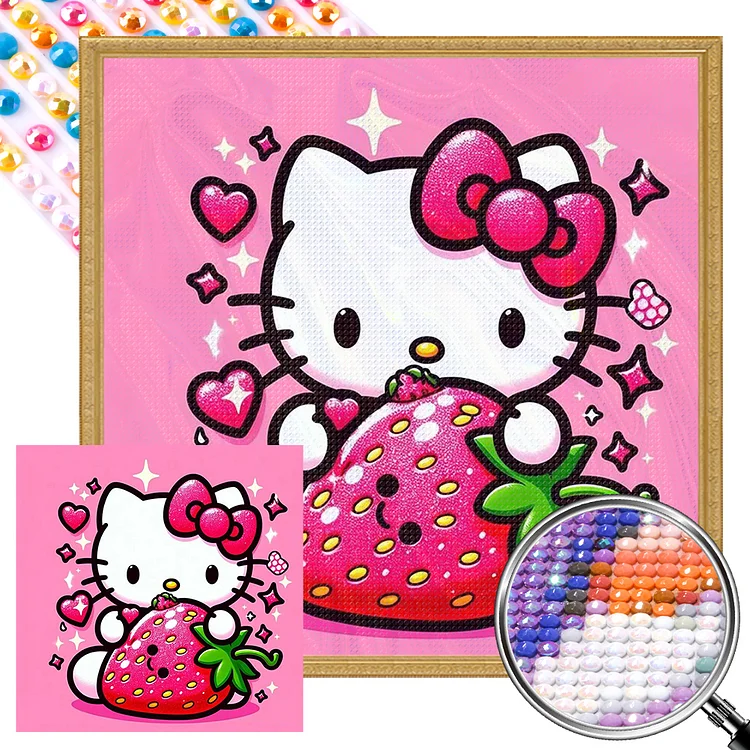 Partial AB Drill - Full Round Diamond Painting - Strawberry Hello Kitty 30*30CM