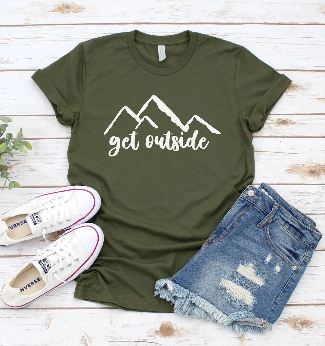 Get Outside Shirt Outdoors T-Shirt Outdoorsy Camping Tee Mountains Men Women Unisex Top