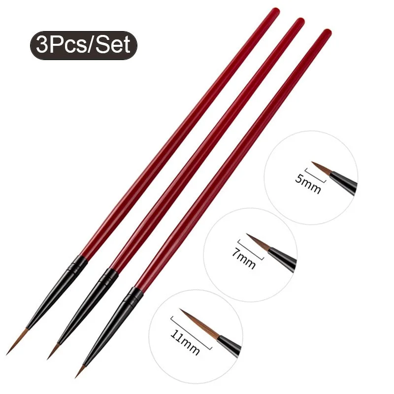 3Pcs Acrylic French Stripe Nail Art Liner Brush Set 3D Tips Manicure Ultra-thin Line Drawing Pen UV Gel Brushes Painting Tools-Nail Inspo