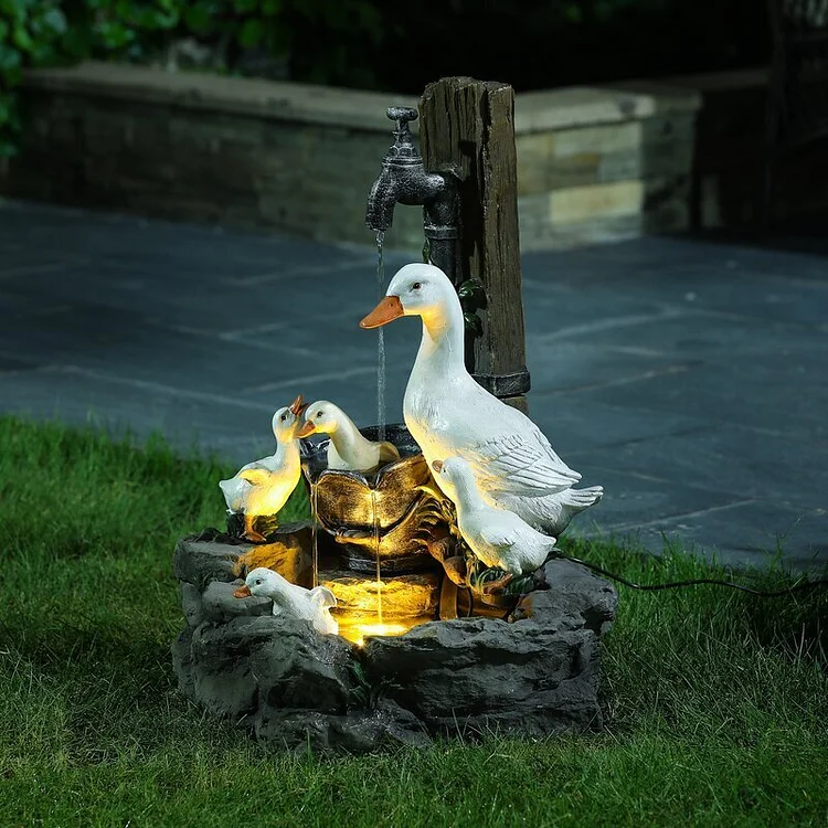Solor Power Willapa Resin Duck Family Patio Fountain
