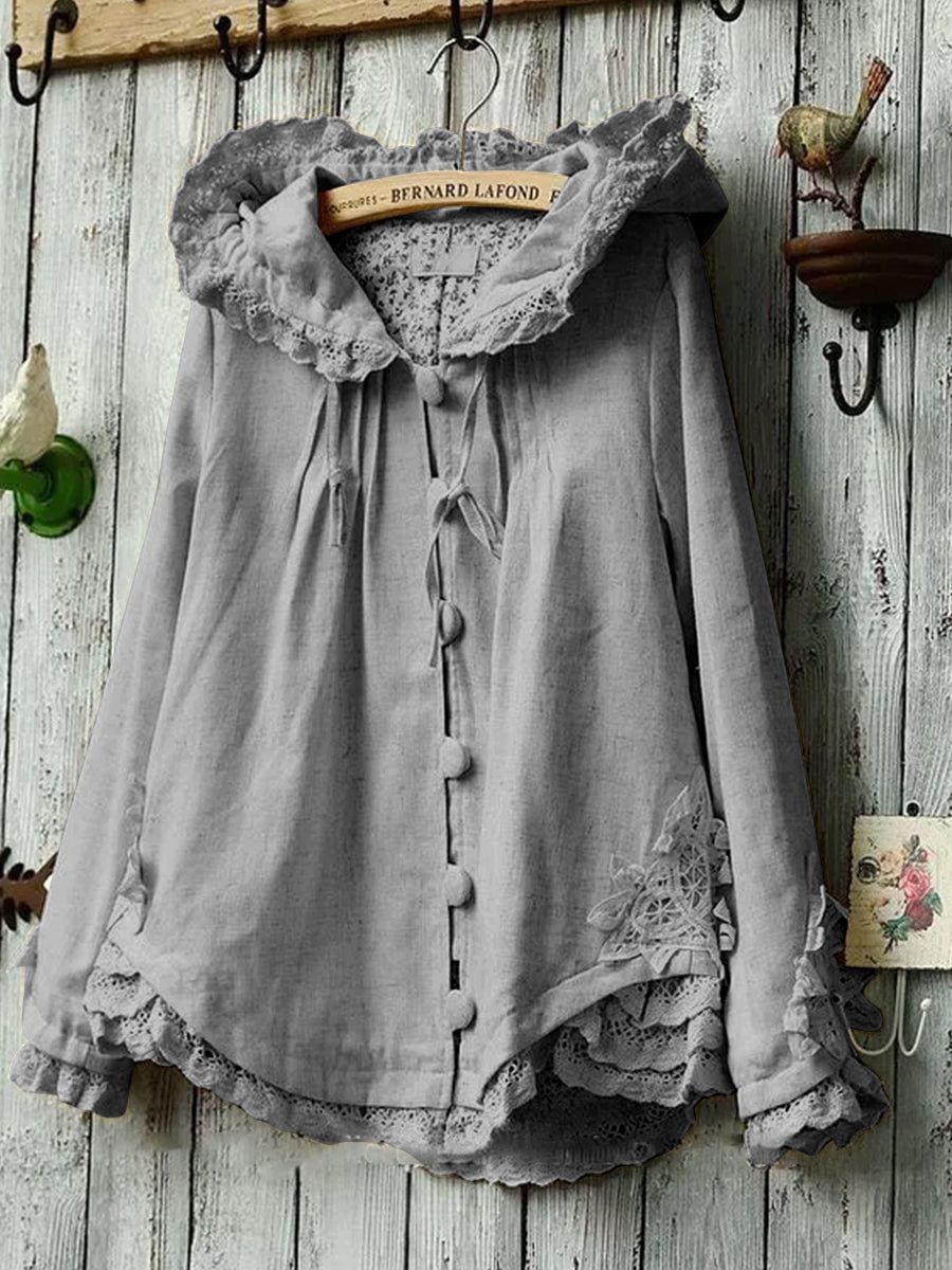 Lovely Lace Drawstring Buttoned Women Top