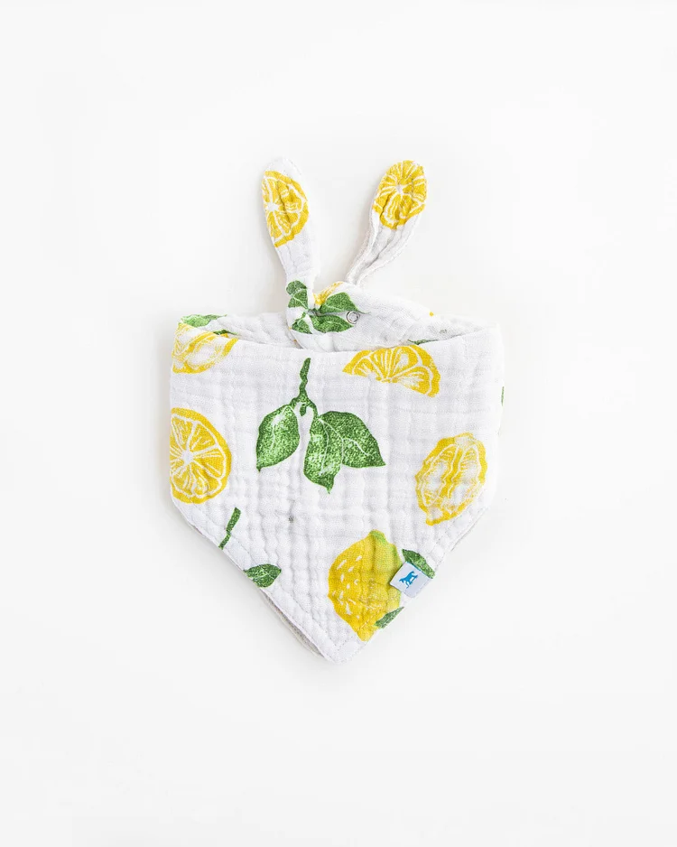 Cotton Muslin Reversible Bandana Bib - Lemon Drop