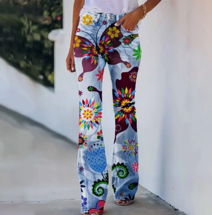 Churchf Churchf Plus Size Women's 2024 Ebay Large Size Women's Casual Pants Digital Print Pattern Pants