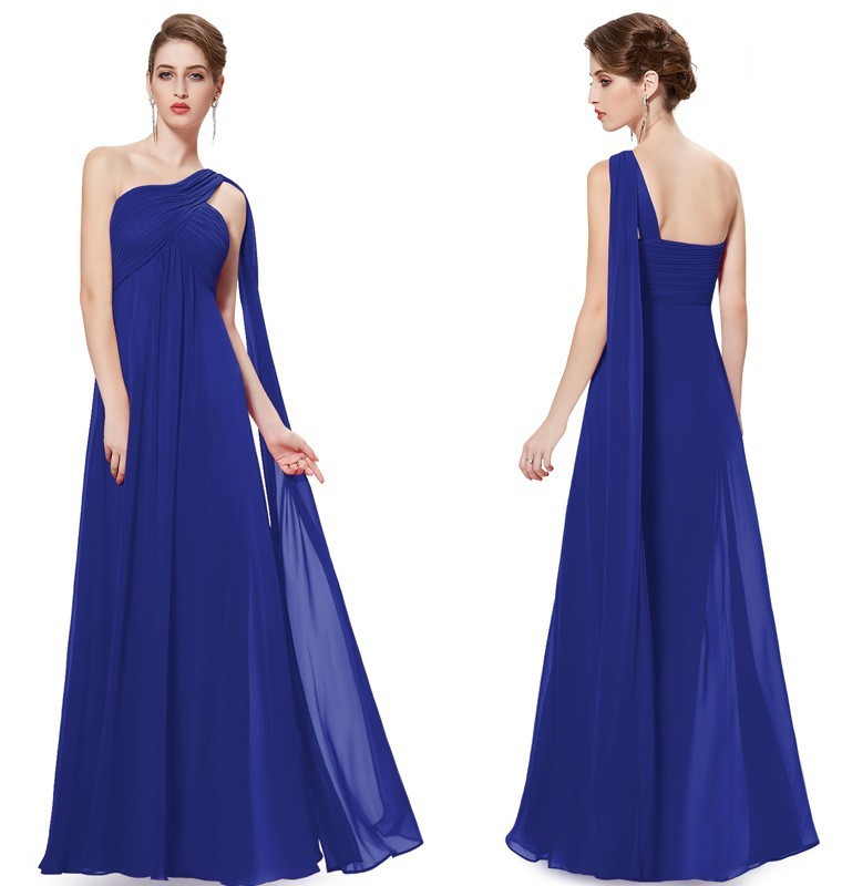 One Shoulder Ruffles Chiffon Long Evening Gowns