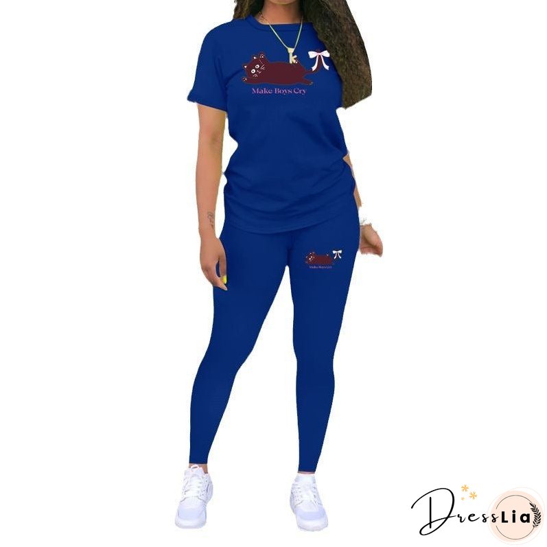 Women's Animal Print Sports Short-sleeved T-shirt Tights Fashion Suits