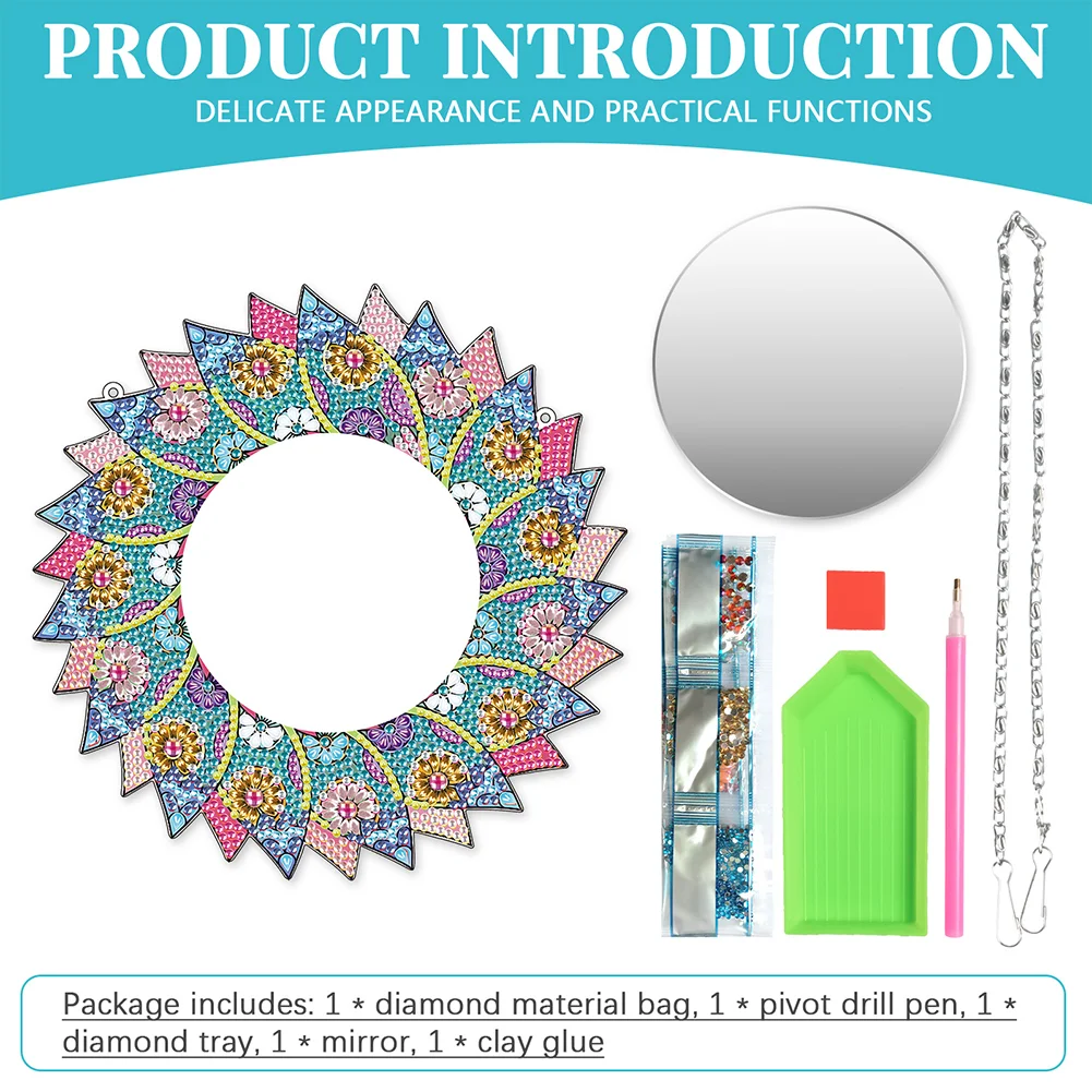 DIY Compact Mirror Paint by Number Kits Hanging Flower Home Decor