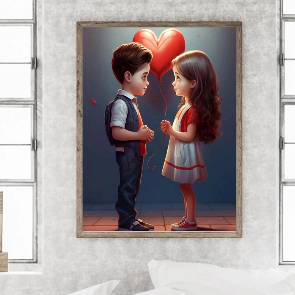 Diamond Painting - Full Round Drill - Kid Sweet Couple(Canvas|30*40cm)