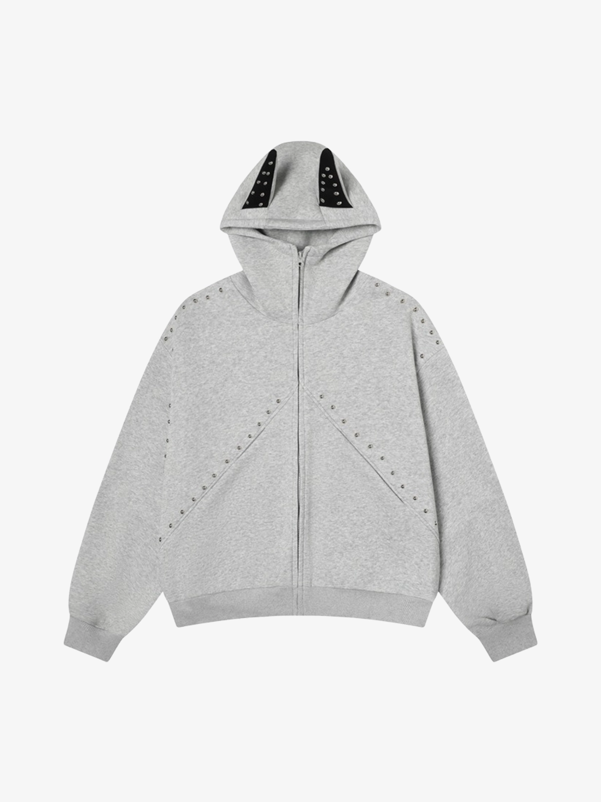 Grey Act Chic Patchwork Studded Doberman Hoodie Front