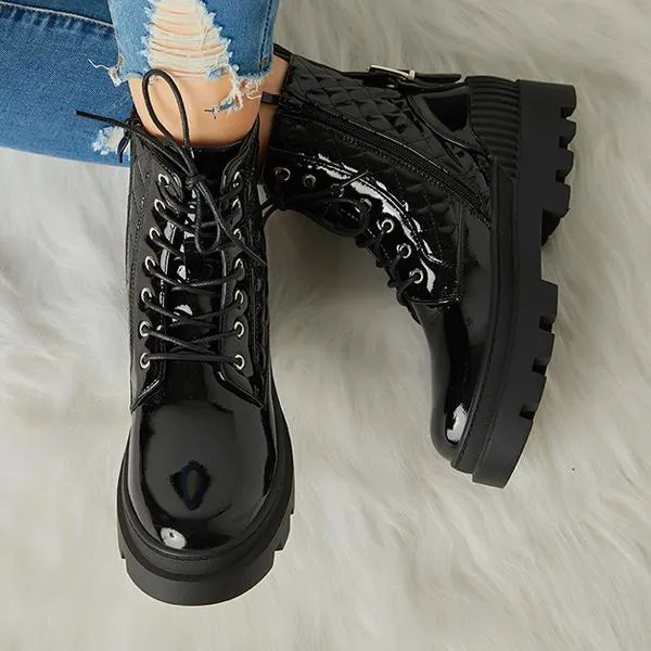 Women Vintage Motorcycle Mid Heel Platform Boots