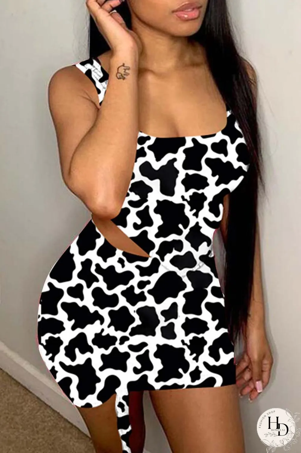 Leopard Print Sexy Casual Print Asymmetrical Square Collar Sleeveless Two Pieces