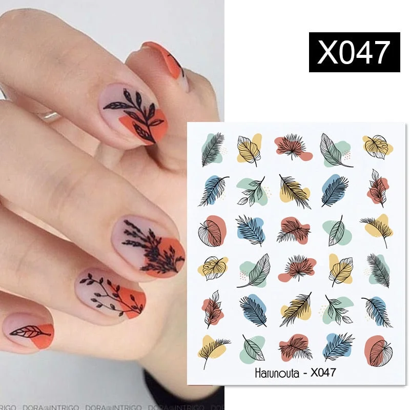 Harunouta Summer Butterfly Water Decals Flower Alphabet Leaves DIY Nail Art Stickers Wraps Slider Decorations Manicures 2021