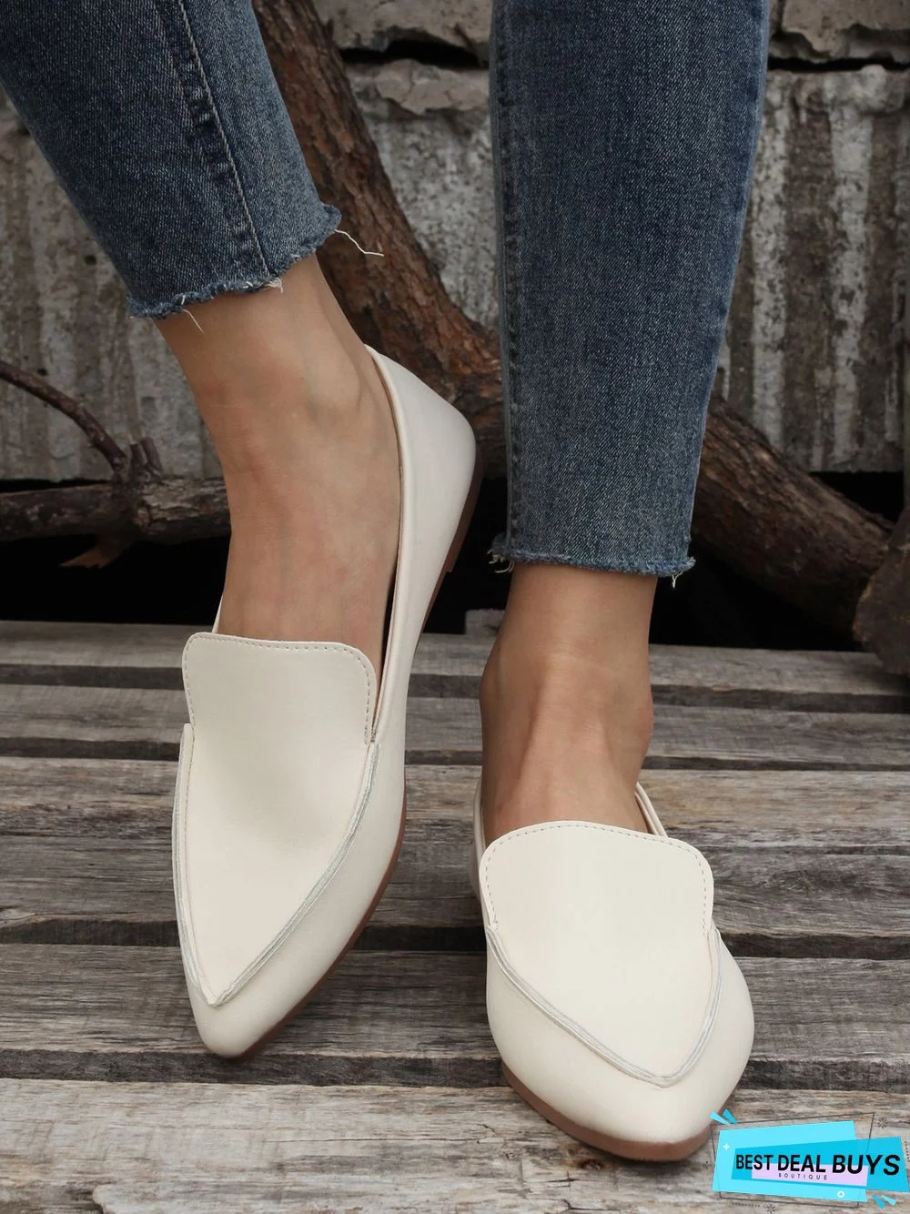 Simple PPlain Color Pointed Toe Flat Loafers