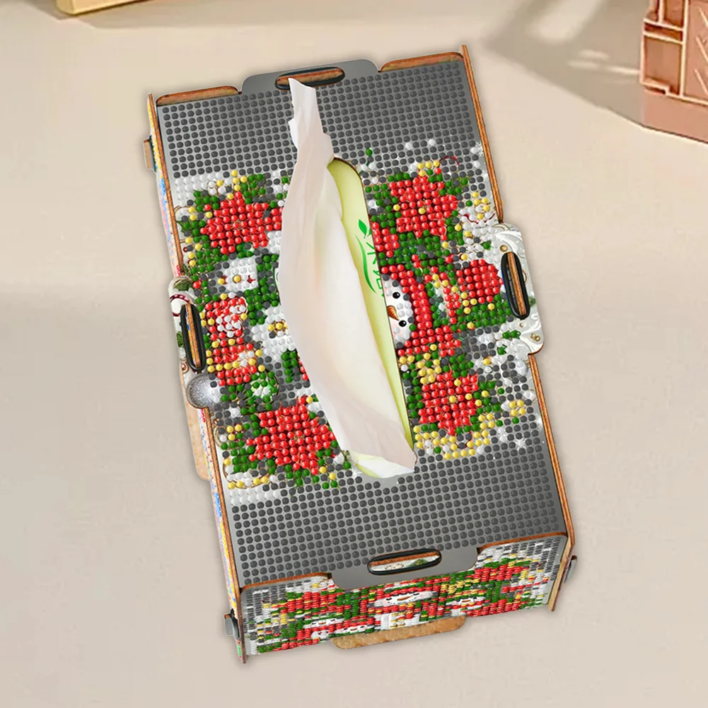 Xmas Snowman Diamond Painting Tissue Box Wooden Diamond Art Tissue Storage Box