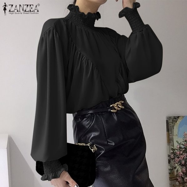 Solid Elegant Tops Turtleneck Blusa Casual Long Sleeve Shirt Womens Spring Autumn Blouses Shirt - Shop Trendy Women's Clothing | LoverChic