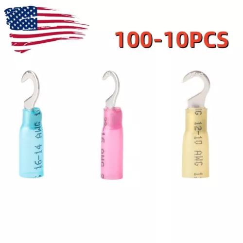 pornhint Pornhint 10/100pcs Heat Shrink Electrical Wire Connectors 10-22AWG Hook Crimp Terminal US New
