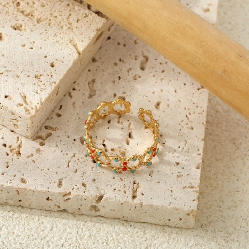 Elegant Princess Sweet Geometric 304 Stainless Steel 18K Gold Plated Open Rings In Bulk