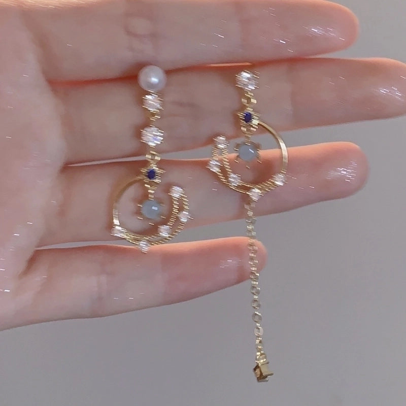 1 Pair Minimalist Star Inlay Copper Rhinestones Earrings