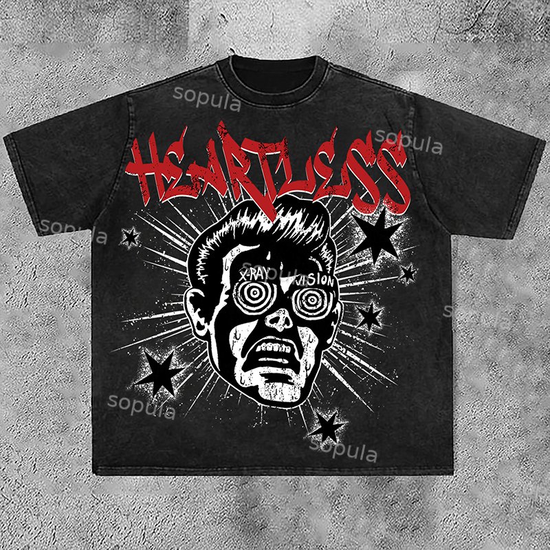 Sopula Vintage Heartless Graphic Print Washed T-Shirt