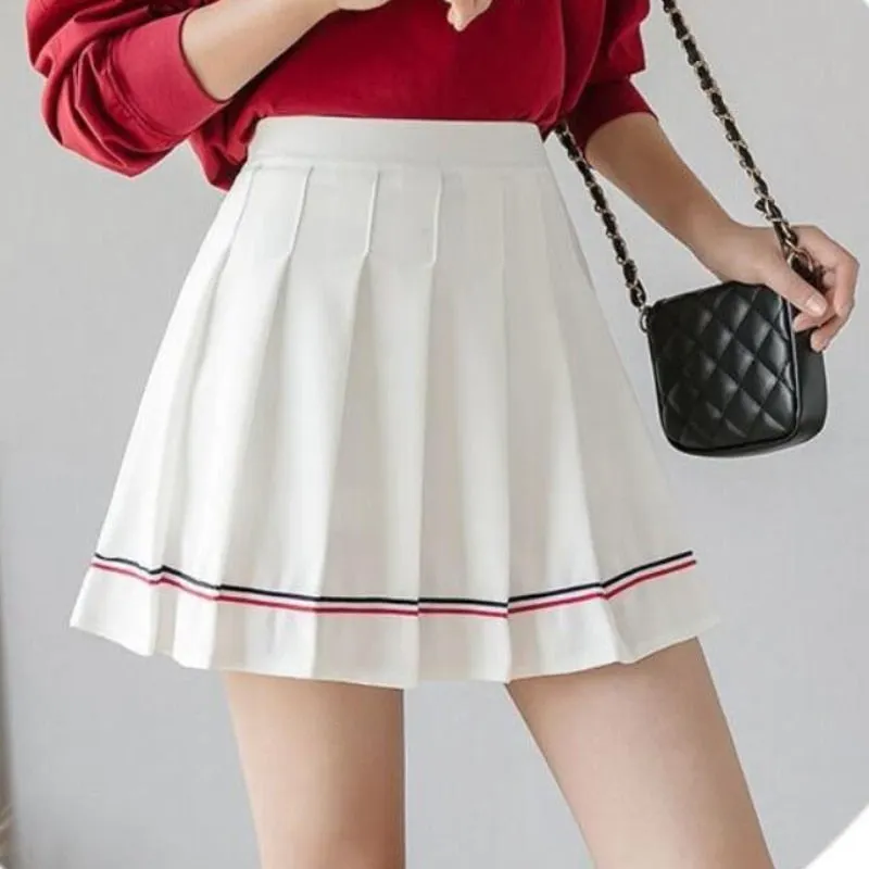 Zoki Fashion Striped Women Pleated Skirt High Waist Zipper Summer JK Girls Dancing Mini Skirt Korean Sweet Summer Black Skirts