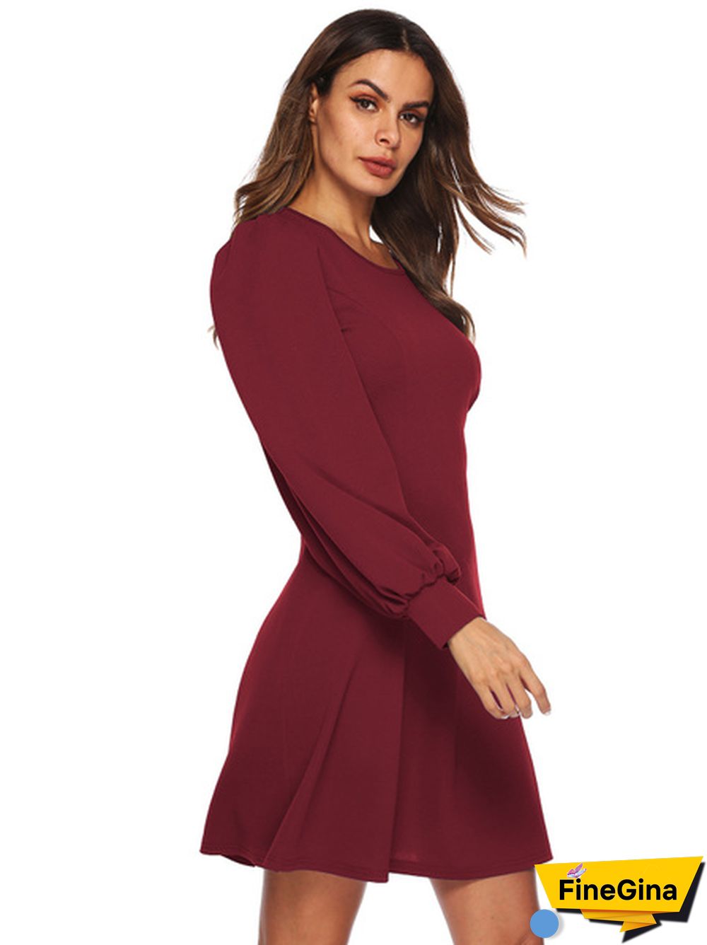 Solid Bishop Sleeve Dress