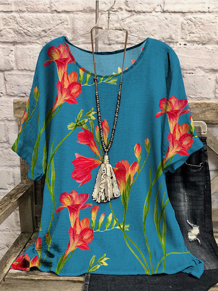 Women Long Sleeve V-neck Graphic Floral Printed Top