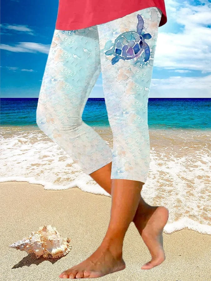 Women's Maui Sea Turtle Print Cropped Leggings