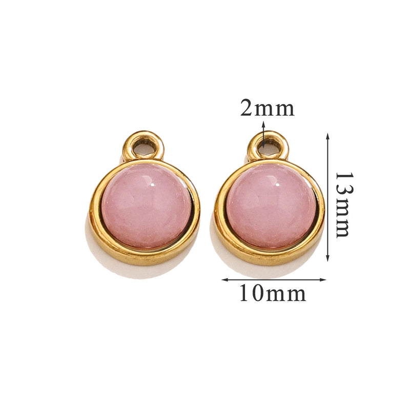 3 Pieces 13*10mm 14mm 304 Stainless Steel Natural Stone Round Pendant Jewelry Accessories