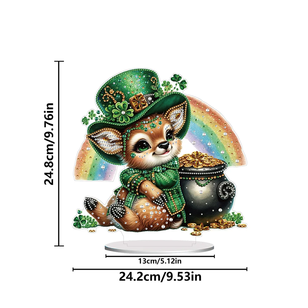 DIY Acrylic St. Patricks Day Deer Special Shape Diamond Painting Tabletop Ornament Creative Home Decor & Gift Idea for Adults - Relaxing Craft Activity