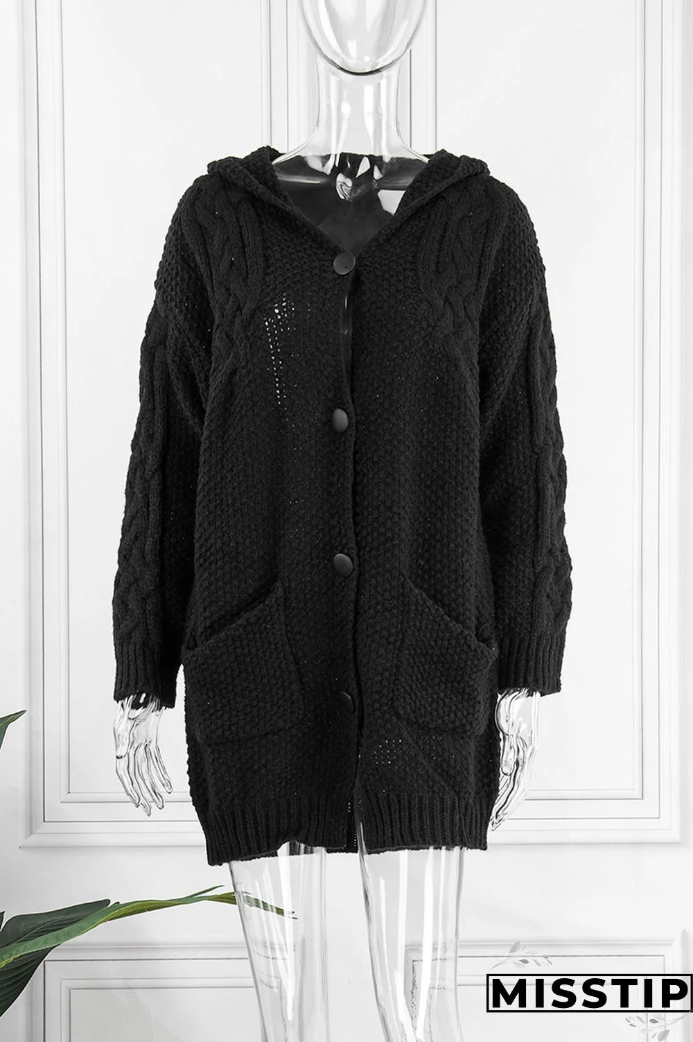 Khaki Casual Solid Cardigan Hooded Collar Outerwear