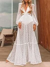 Sexy Lace Split-Joint See-Through Hollow Puff Sleeves Bohemia Maxi Dress