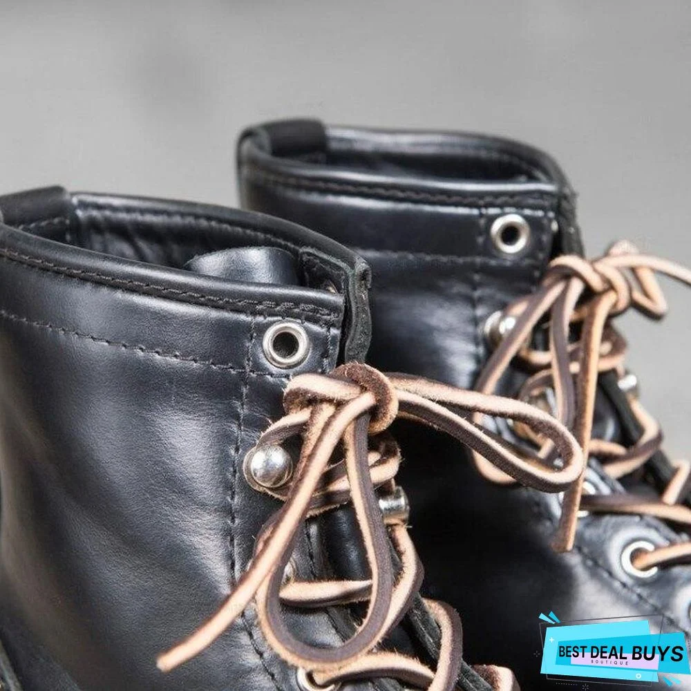 Vintage Cowhide Mens Ankle Boots Casual Lace Up Round Toe Genuine Leather Unisex Cargo Shoes Plus Size